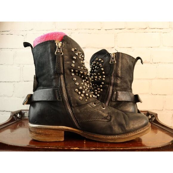 A.S.98 Black Silver Studded Boots EU Sz 39 US Sz 8/9 - Picture 1 of 11